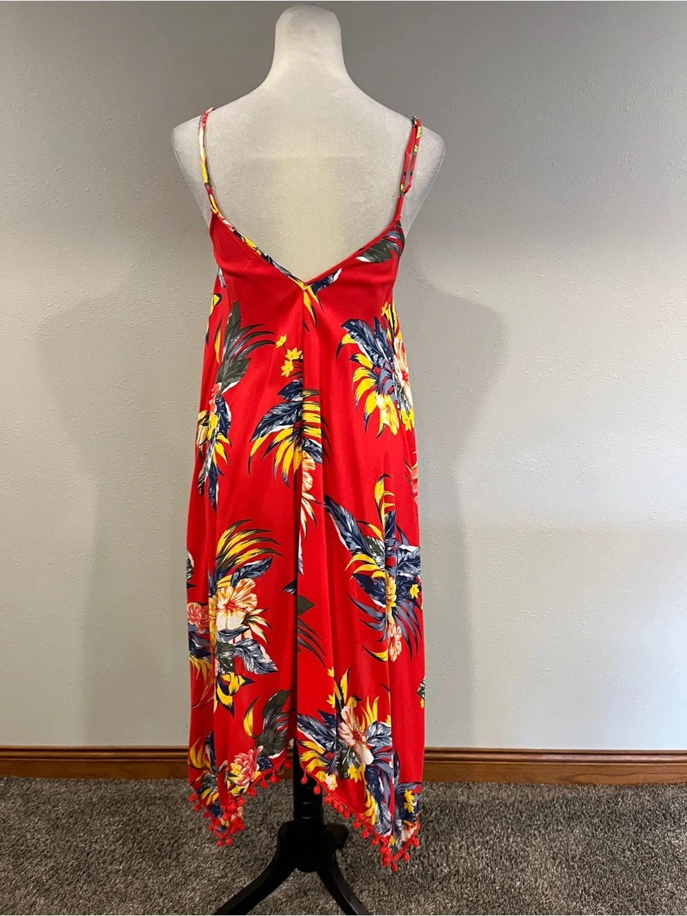 Red Tropical Floral Spaghetti-Strap Maxi Dress swim cover‎ up